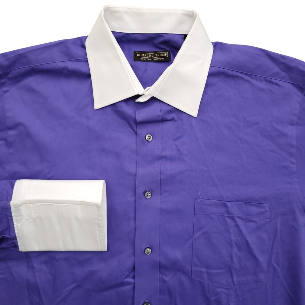 Donald Trump Dress Shirt Mens 16.5 32/33 Regular‎ Fit Blue White French Cuff